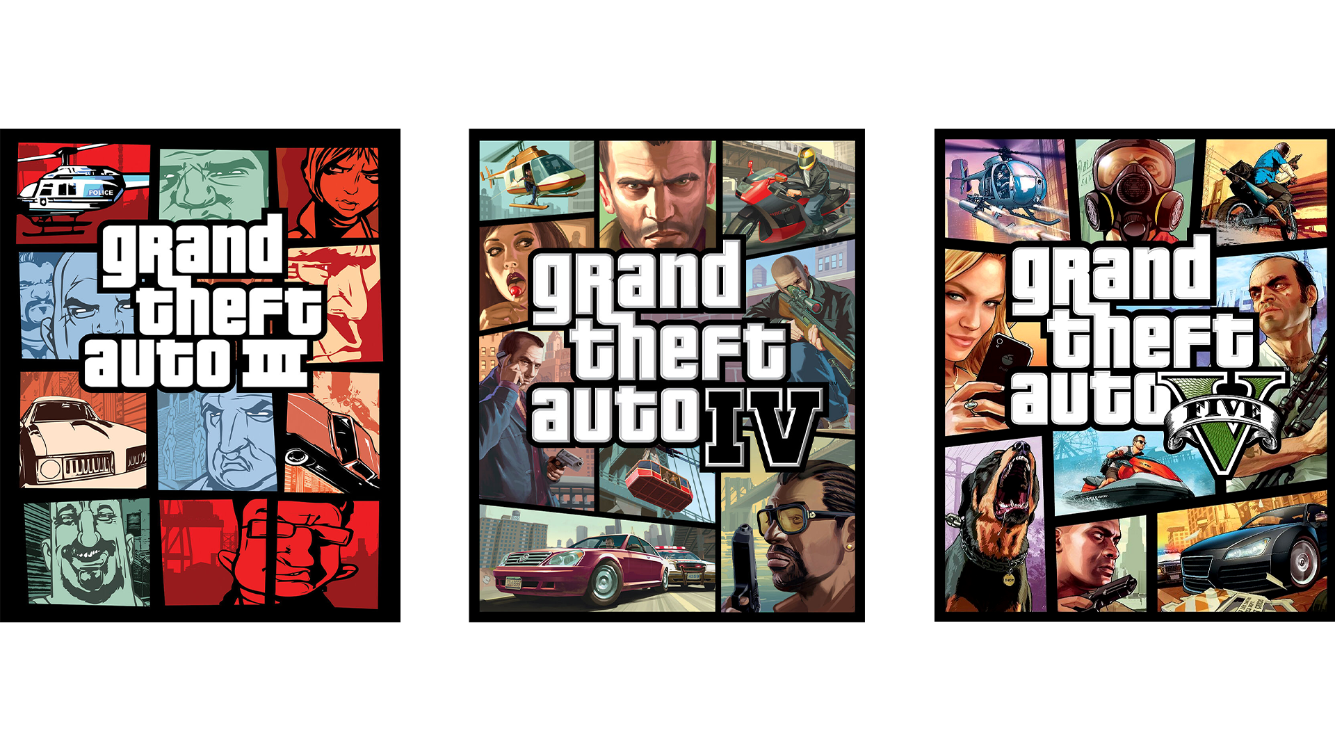 GTA 3  GTA 4 GTA V covers